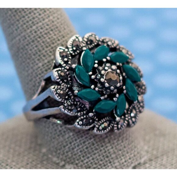 Vintage Floral Gemstone Fractal Ring Size 10 - M21 - Picture 1 of 3